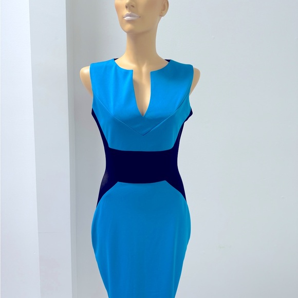 New dress without tags med length 10% stretch fabric two colour blue and black - Picture 1 of 7